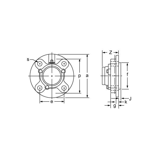 SINGLE ROW BALL BEARING, 55MM WIDE SET SCREW PILOTED FLG CART CLS CI COVER